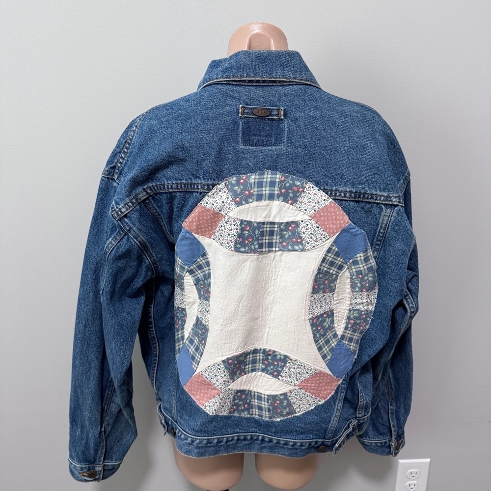 iD Wear Denim Jean Jacket Handmade OOAK Quilt Patch Quilted Medium